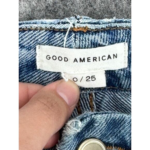 Good American Jeans Good Leg Jagged Hem Size 0 25 Straight Leg Blue641 - Picture 4 of 5
